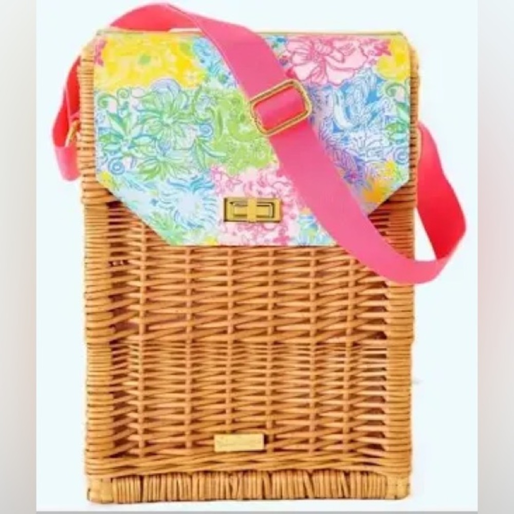 Lilly Pulitzer Wicker Insulated Wine Carrier